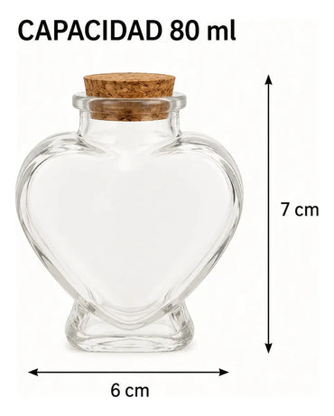 Pack 12 Frascos Corazón Vidrio 80ml Corcho Para Recuerdos