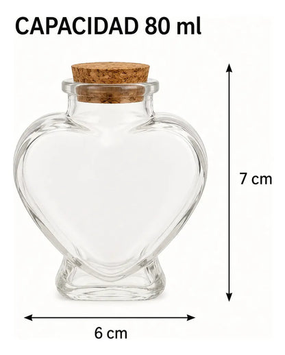 Pack 12 Frascos Corazón Vidrio 80ml Corcho Para Recuerdos