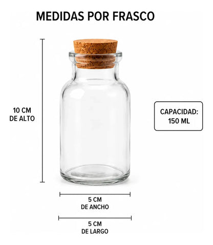 Pack 12 Frascos De Vidrio Con Corcho 150 Ml