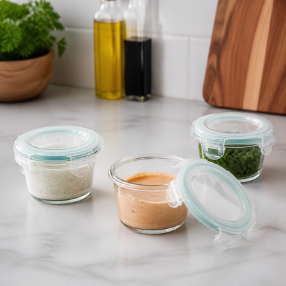 Pack de recipientes de 130 ml para salsas, aderezos y condimentos