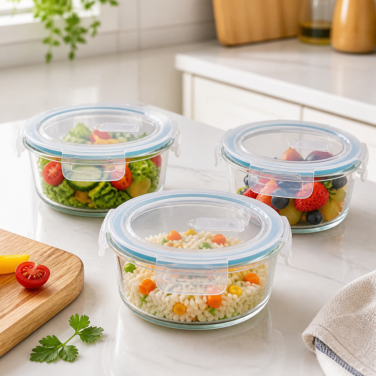 Pack de 3 recipientes de vidrio para organizar comidas
