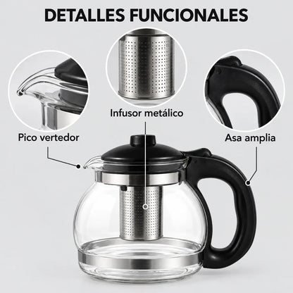 Tetera Vidrio 1200 Ml Infusor Té Café Infusiones
