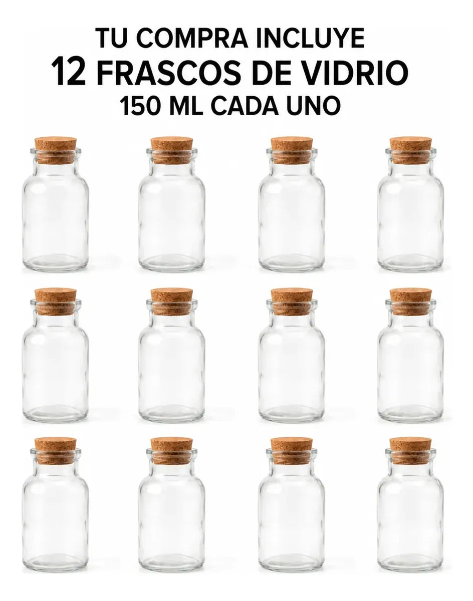 Pack 12 Frascos De Vidrio Con Corcho 150 Ml