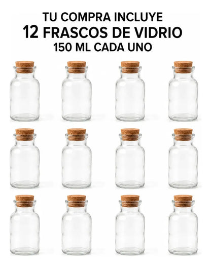 Pack 12 Frascos De Vidrio Con Corcho 150 Ml
