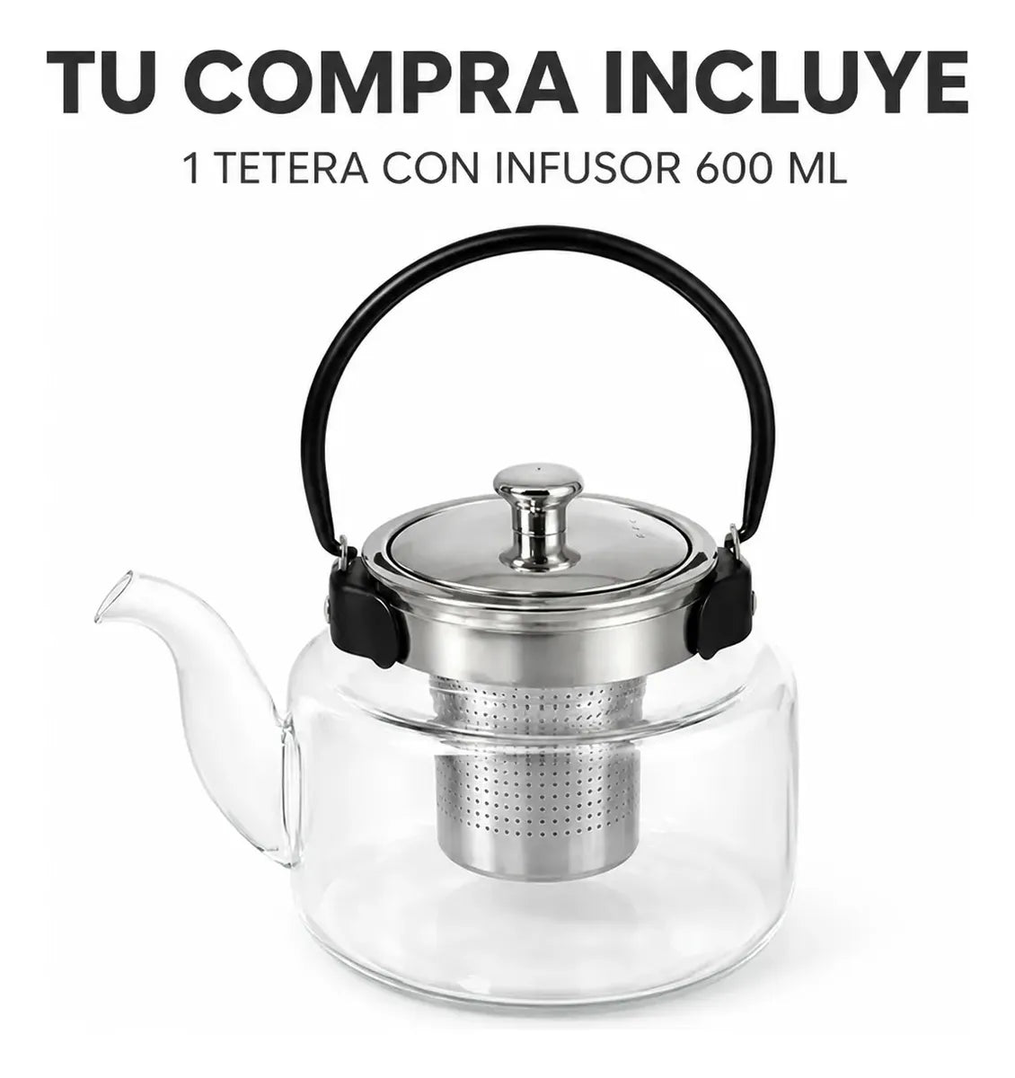 Tetera De Vidrio Con Infusor Acero Inoxidable 600 Ml