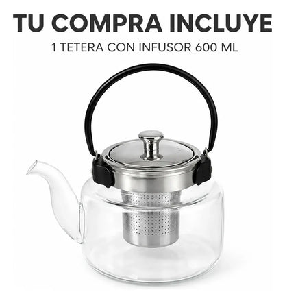 Tetera De Vidrio Con Infusor Acero Inoxidable 600 Ml