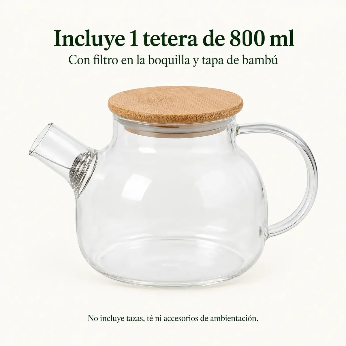 Tetera De Vidrio 800 Ml Con Filtro Y Tapa De Bambú