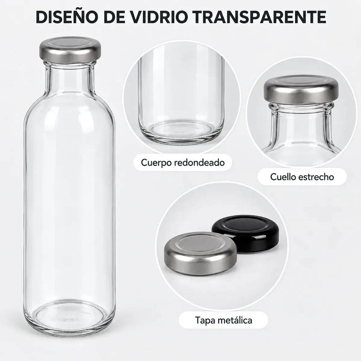 Pack 6 Frascos De Vidrio Para Jugos 250ml