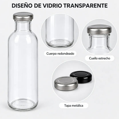 Pack 6 Frascos De Vidrio Para Jugos 250ml