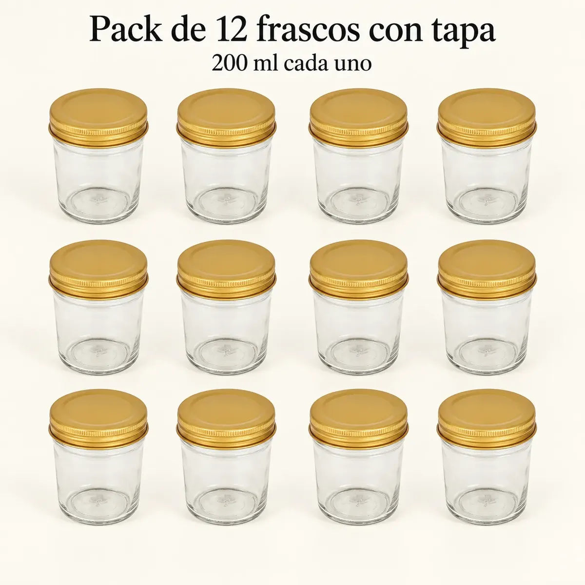 Pack 12 Frascos De Vidrio Conserveros 200 Ml Con Tapa