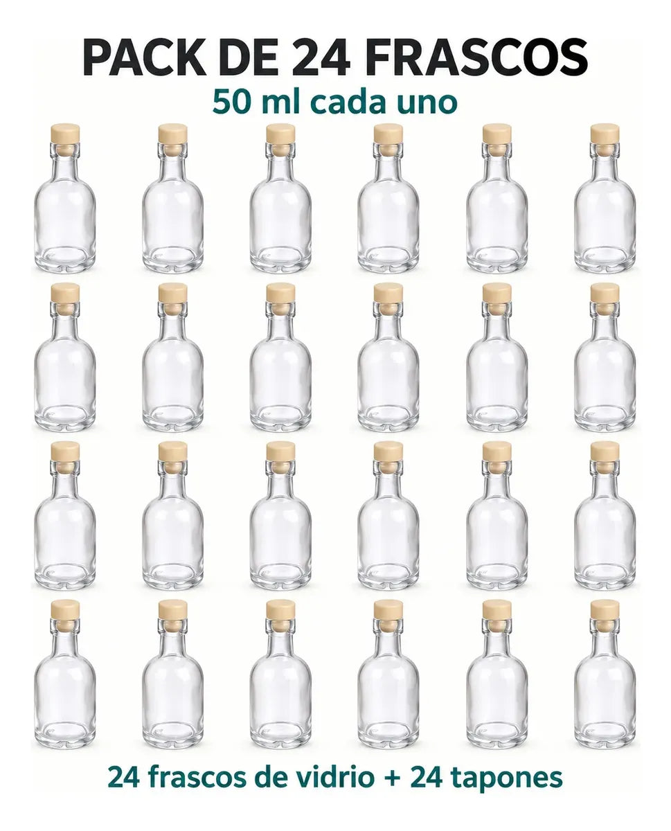 Pack 24 Frascos Botellas De Vidrio 50 Ml Con Tapón