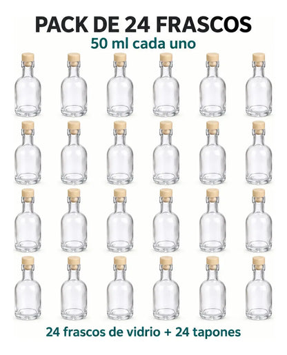 Pack 24 Frascos Botellas De Vidrio 50 Ml Con Tapón