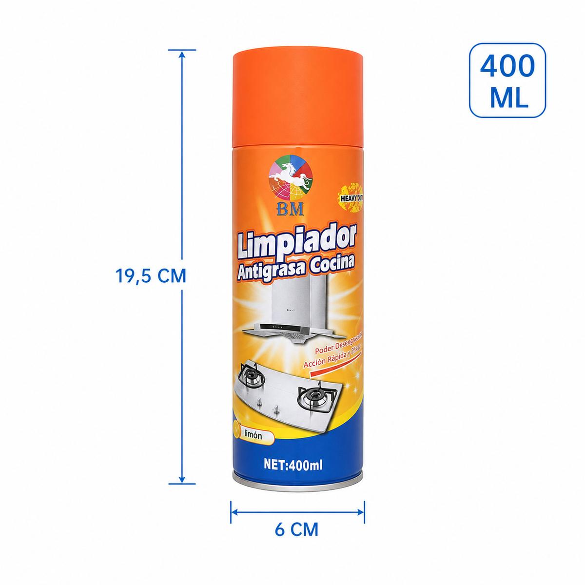 Medidas del limpiador antigrasa: 19,5 por 6 cm