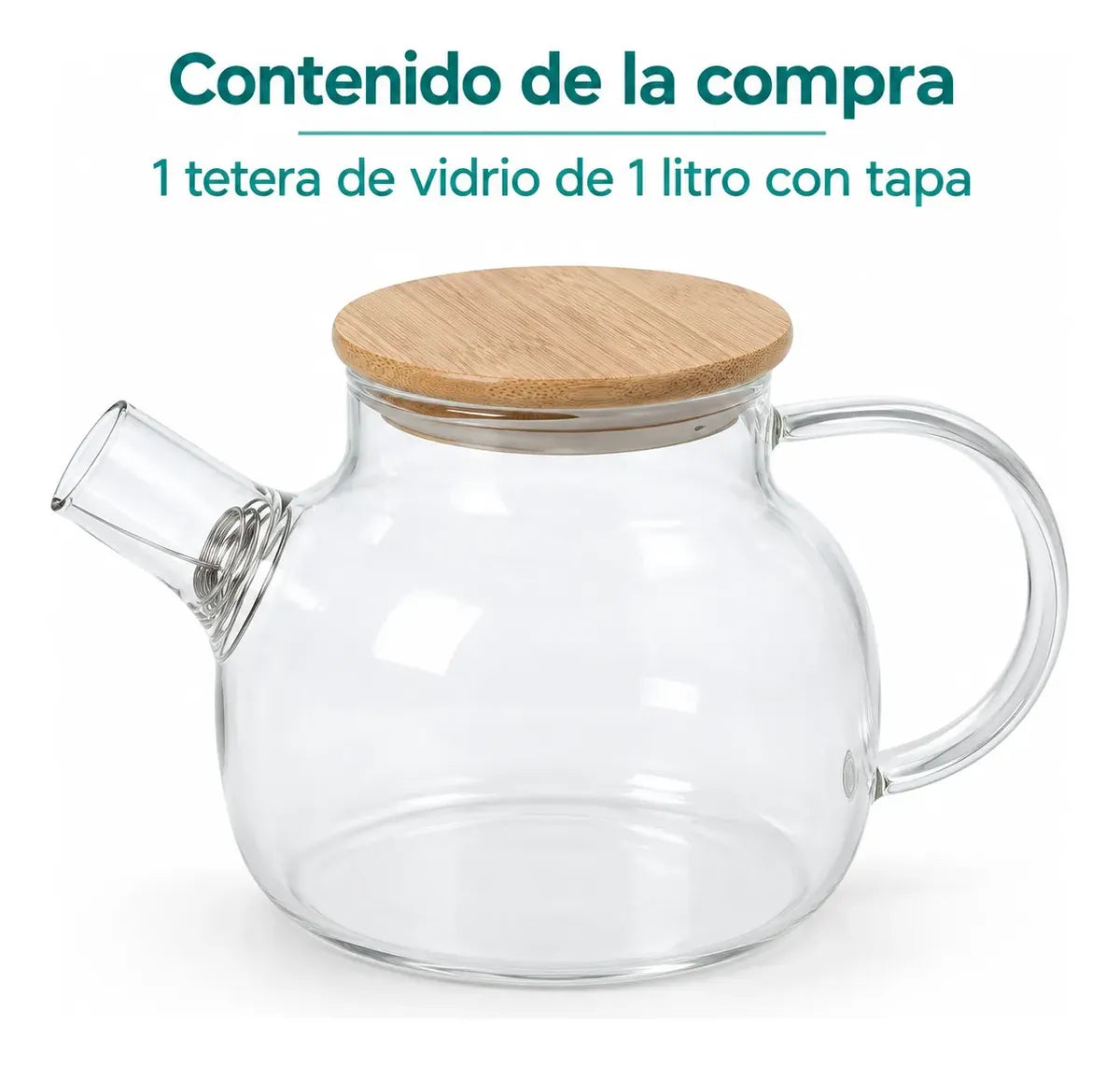 Tetera De Vidrio 1 Litro Con Tapa De Bambú Y Filtro