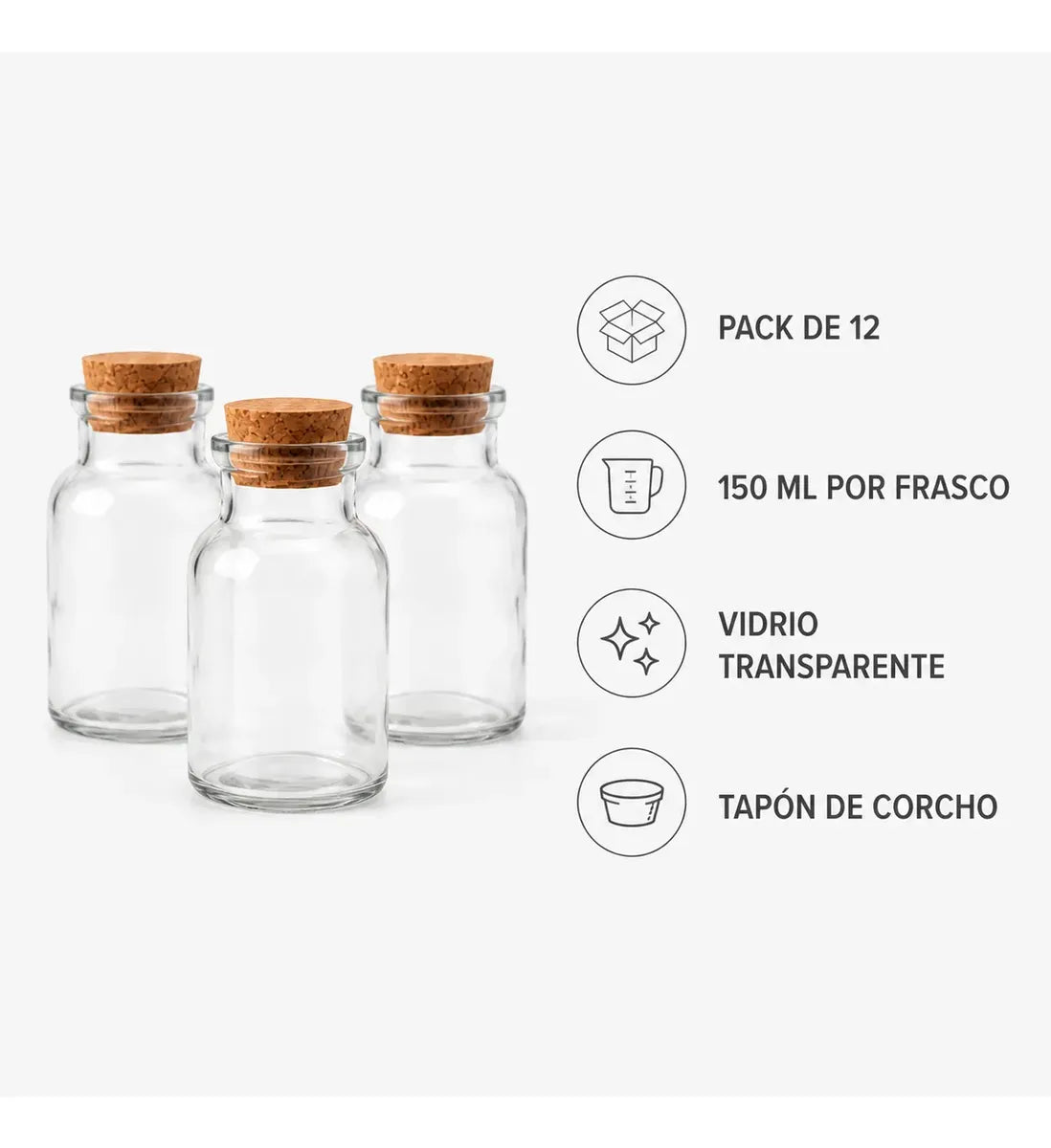 Pack 12 Frascos De Vidrio Con Corcho 150 Ml