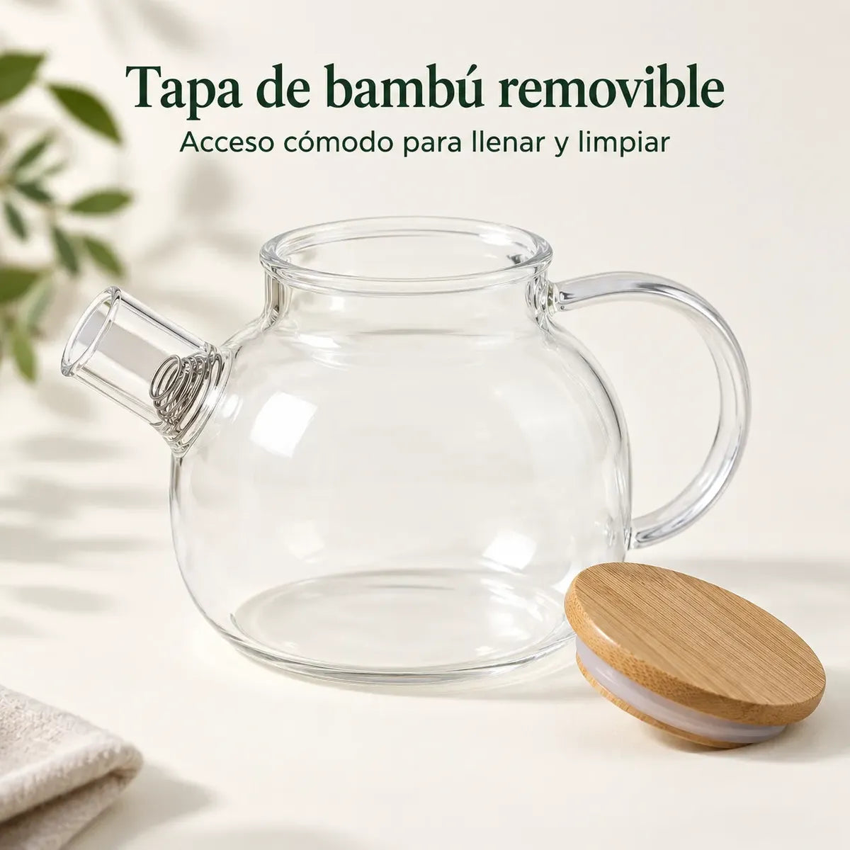 Tetera De Vidrio 800 Ml Con Filtro Y Tapa De Bambú