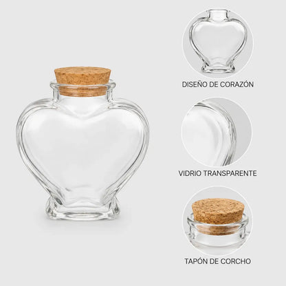 Pack 12 Frascos Corazón Vidrio 80ml Corcho Para Recuerdos