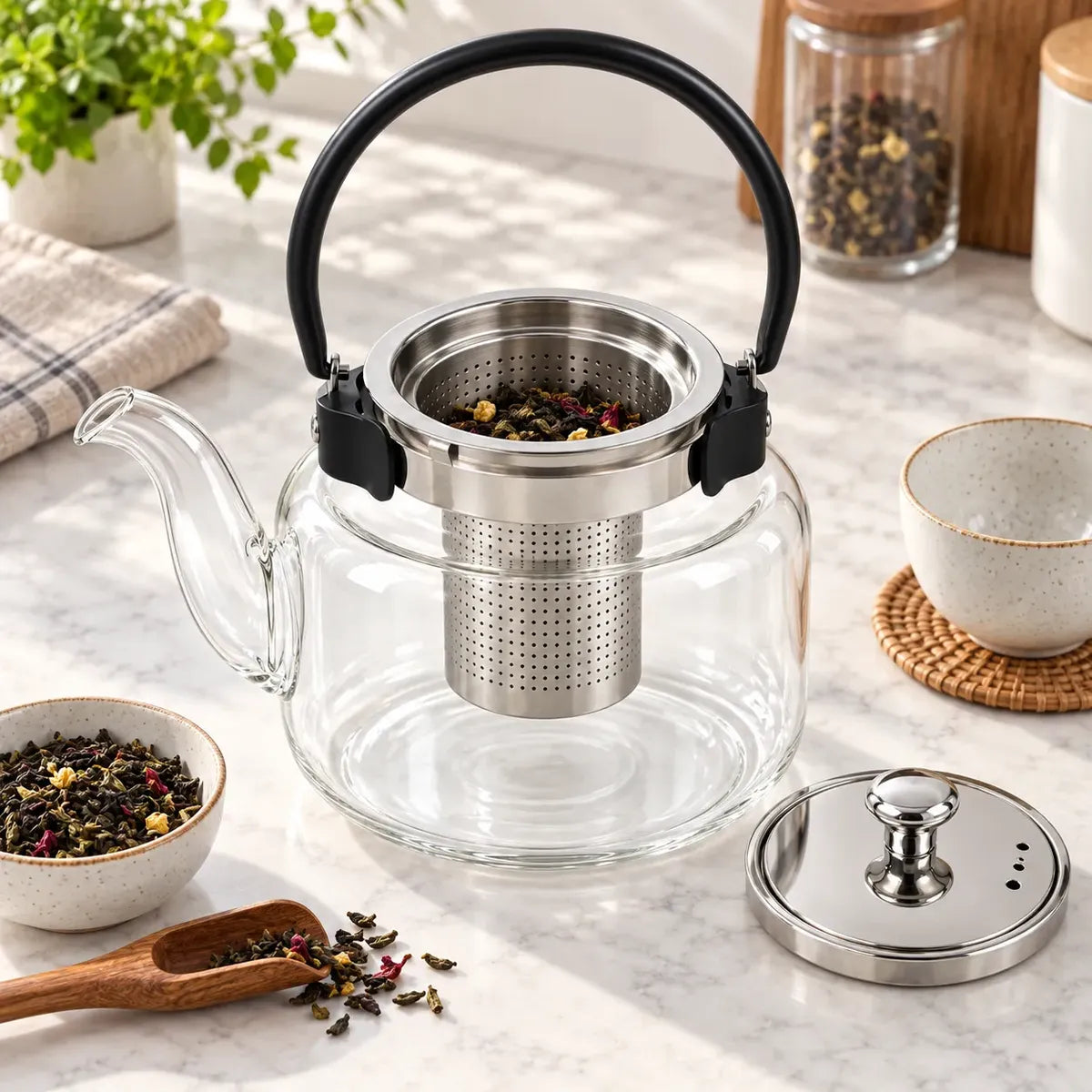 Tetera Infusor De Vidrio Té Infusor Acero Inoxidable 1.8l