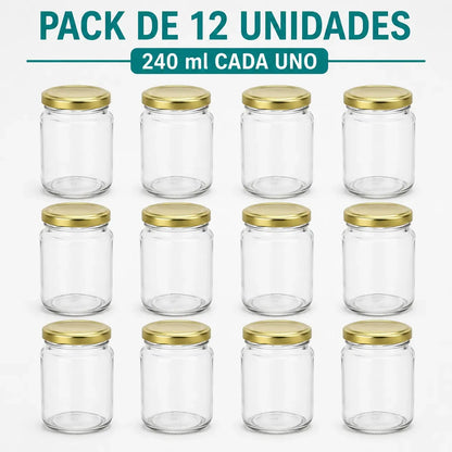 Pack De 12 Frasco Envase De Vidrio Conservero 240ml