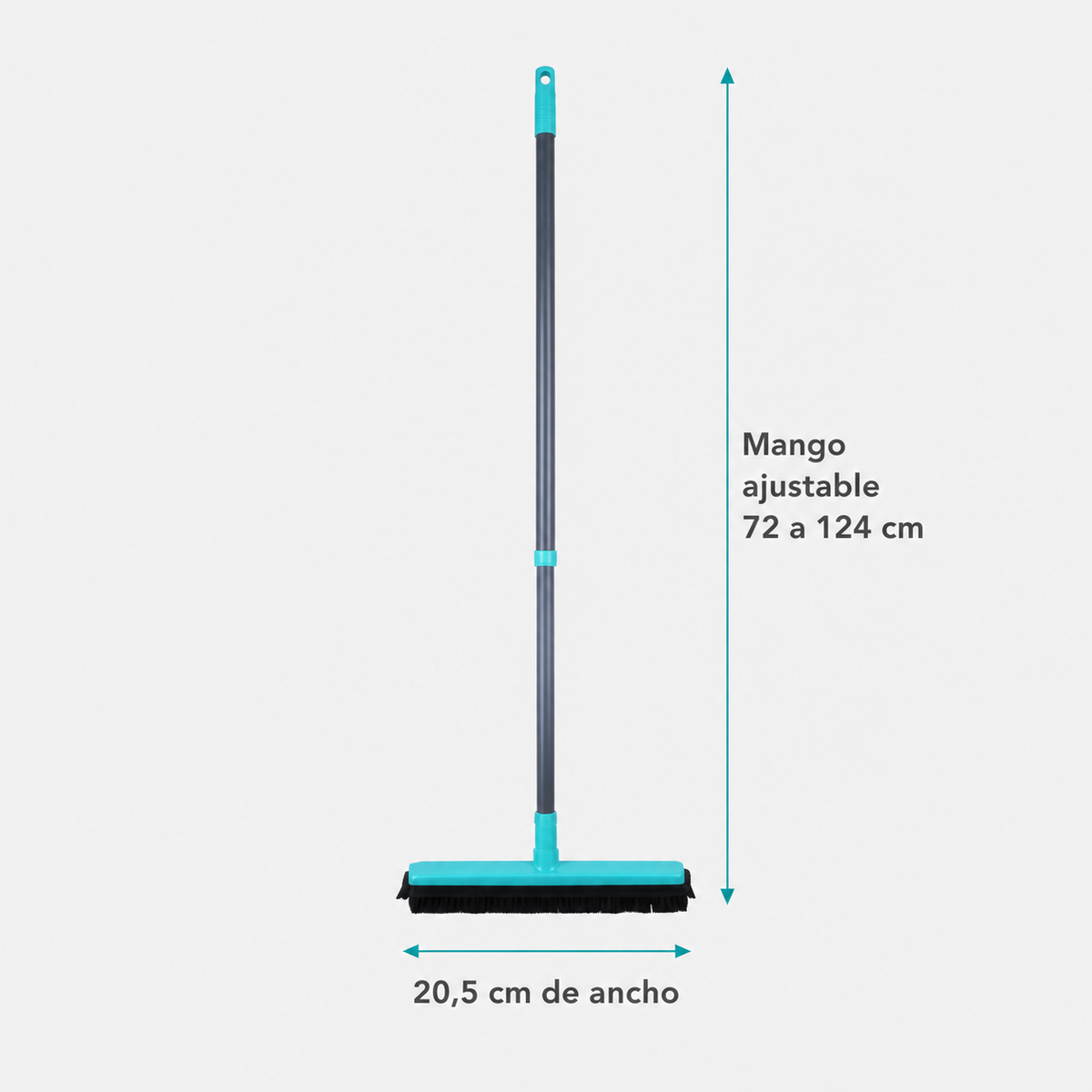 Medidas del escobillón: mango ajustable de 72 a 124 cm y cabezal de 20,5 cm