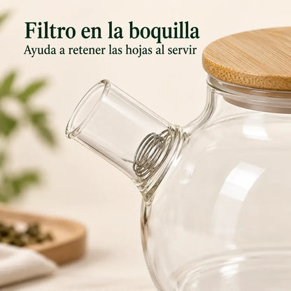 Tetera De Vidrio 800 Ml Con Filtro Y Tapa De Bambú