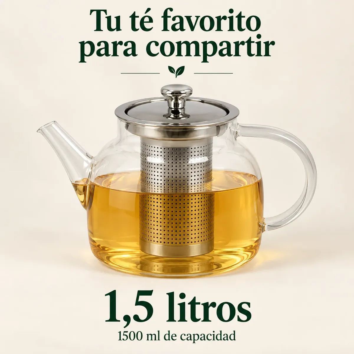 Tetera Infusor De Vidrio Té Infusor Acero Inoxidable 1.5 L