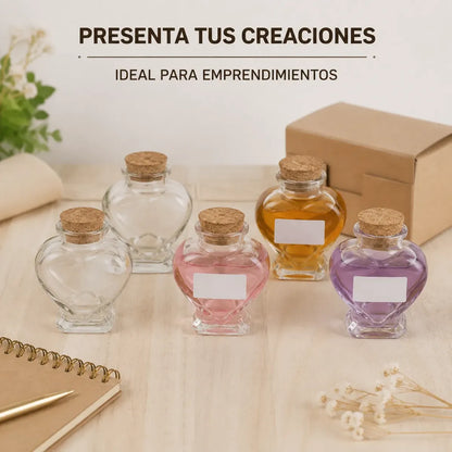 Pack 12 Frascos Corazón Vidrio 80ml Corcho Para Recuerdos
