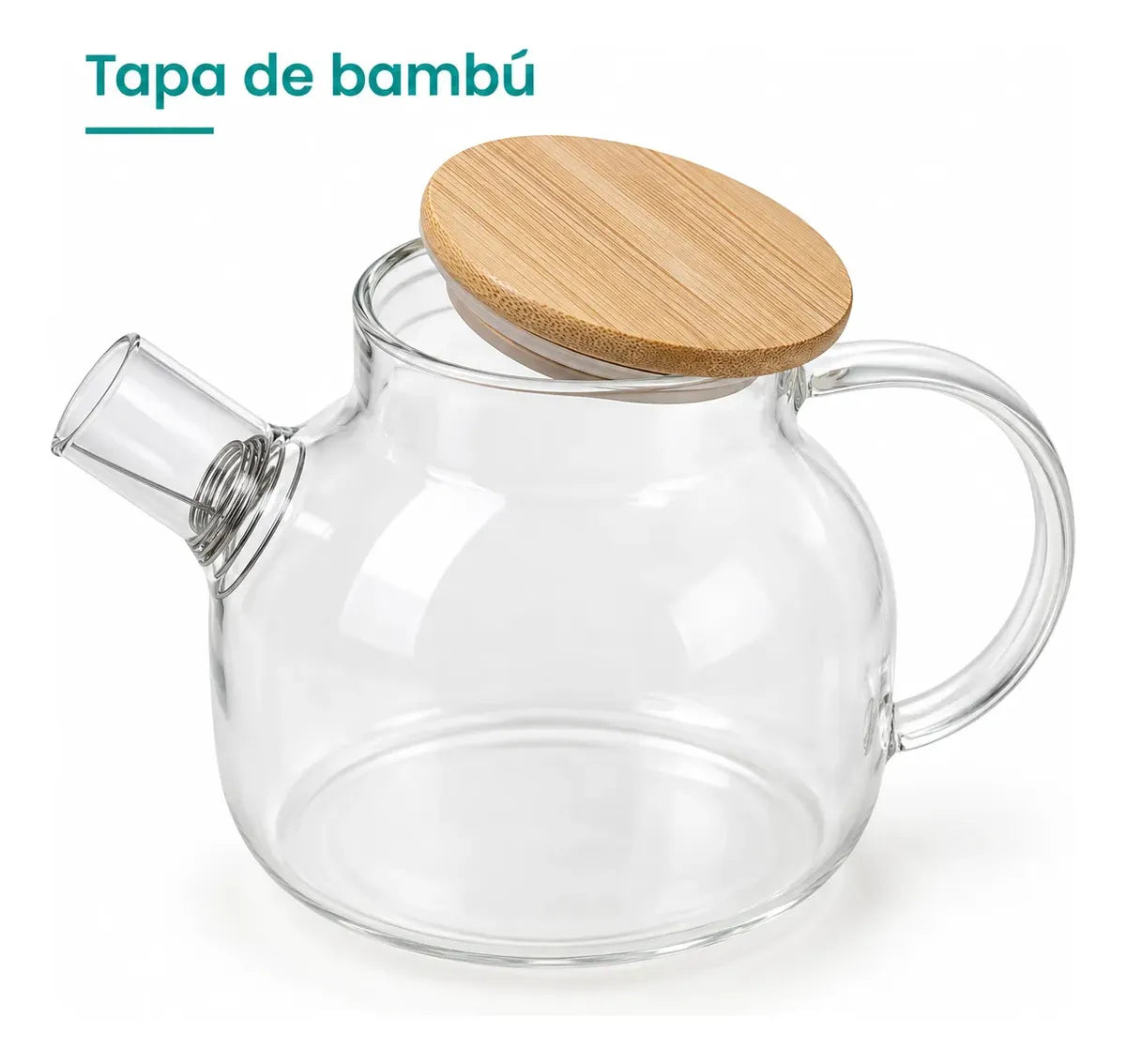 Tetera De Vidrio 1 Litro Con Tapa De Bambú Y Filtro