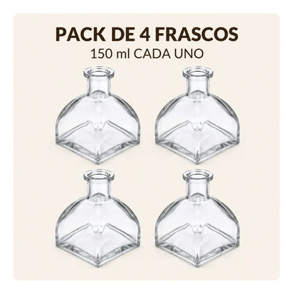 Pack 4 Frascos De Vidrio 150 Ml Tipo Mongol Para Difusor