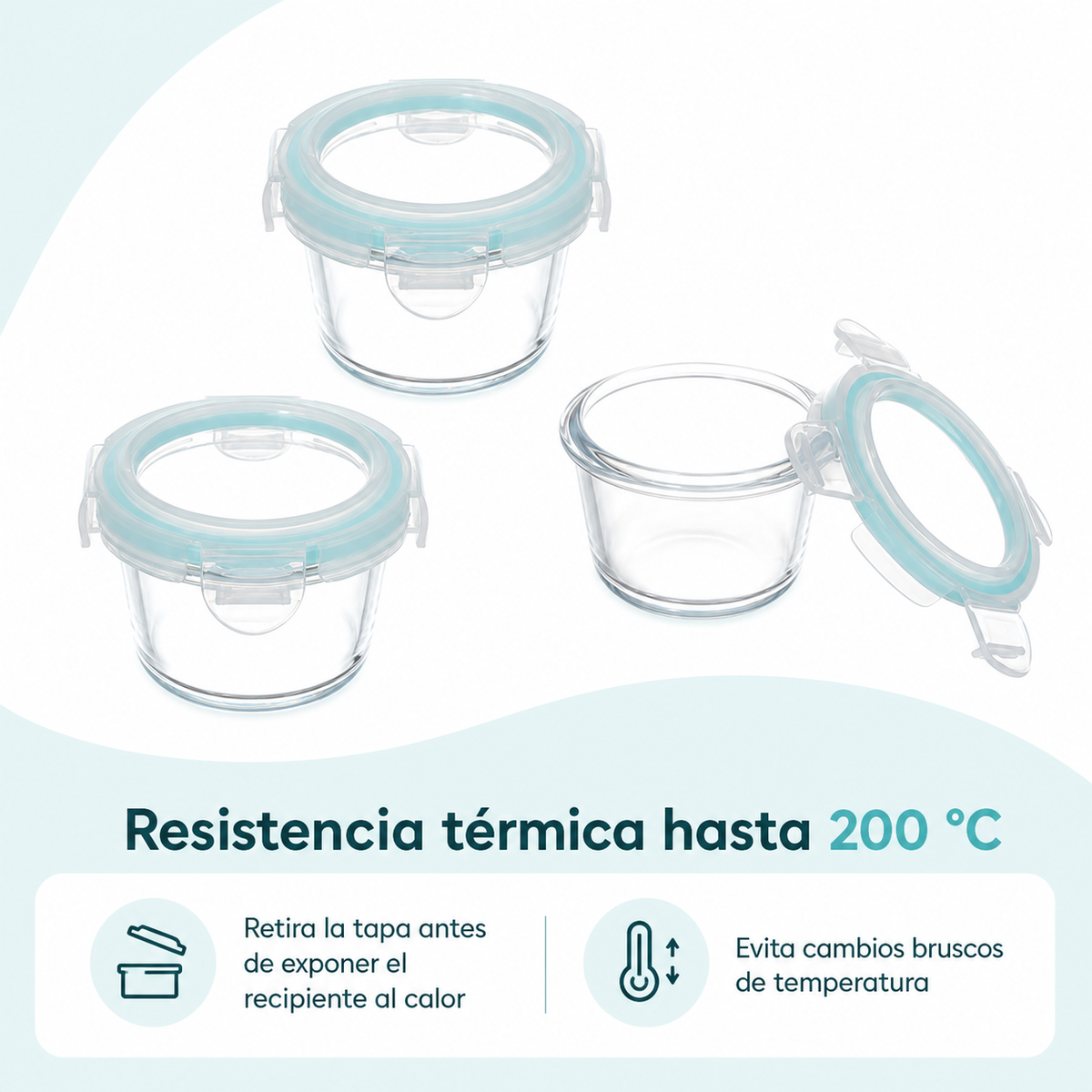 Pack de recipientes con resistencia térmica indicada hasta 200 grados
