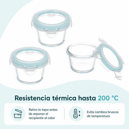 Pack de recipientes con resistencia térmica indicada hasta 200 grados