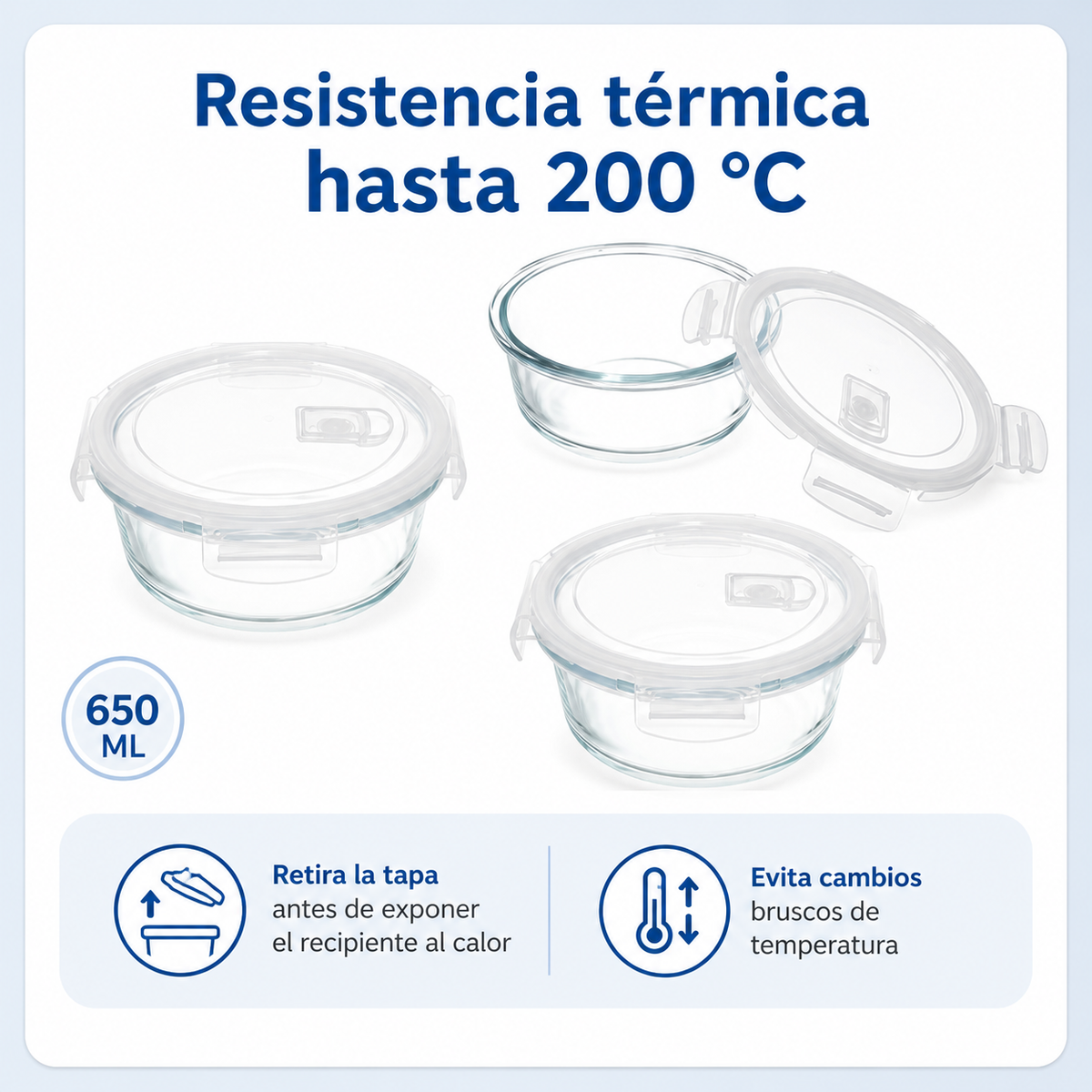 Pack de recipientes con resistencia térmica indicada hasta 200 grados