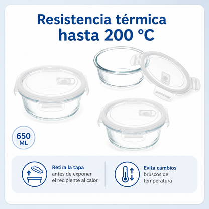 Pack de recipientes con resistencia térmica indicada hasta 200 grados
