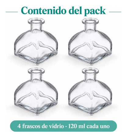 Pack 4 Frascos Vidrio 120 Ml Tipo Mongol Para Difusor