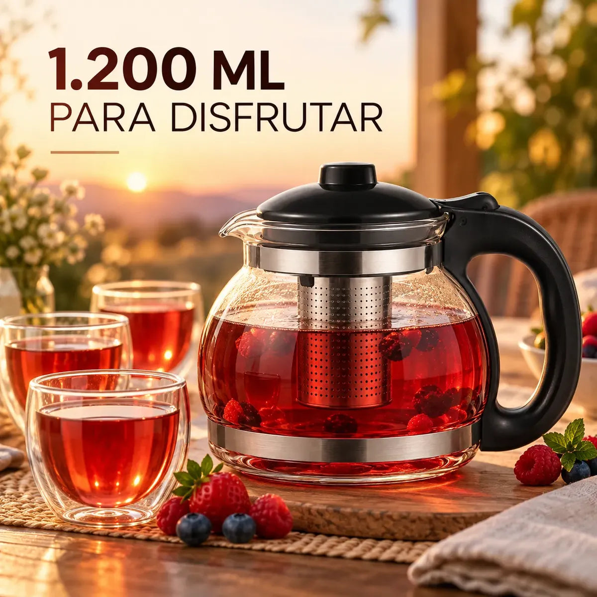 Tetera Vidrio 1200 Ml Infusor Té Café Infusiones