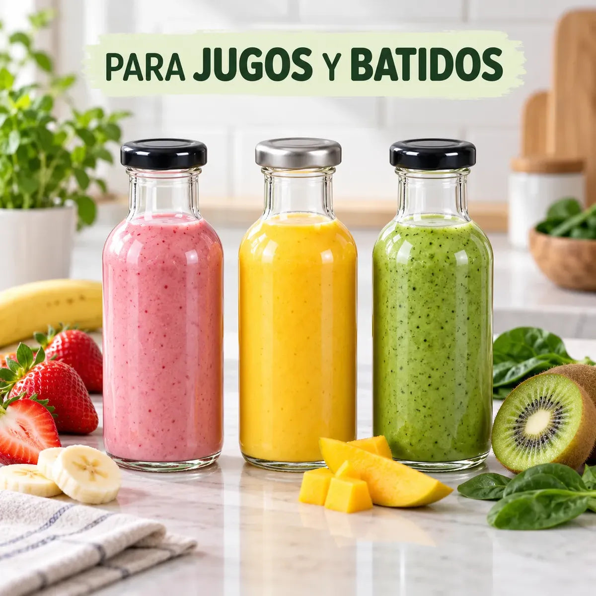 Pack 6 Frascos De Vidrio Para Jugos 250ml