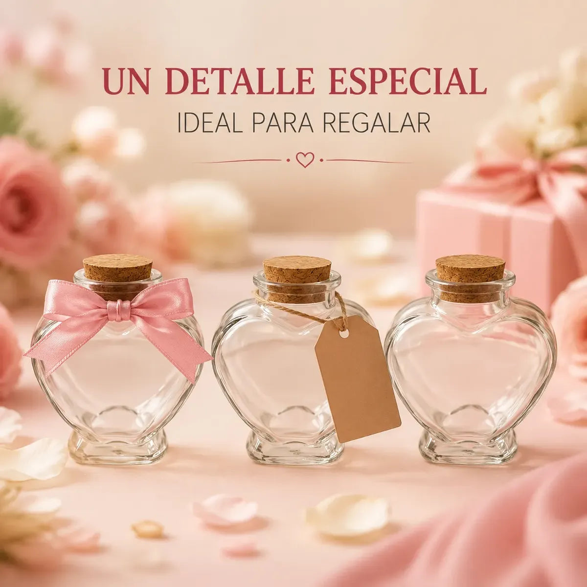 Pack 12 Frascos Corazón Vidrio 80ml Corcho Para Recuerdos