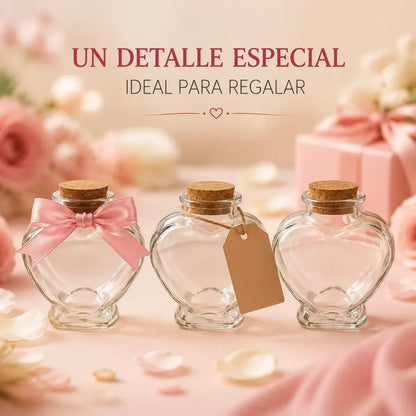 Pack 12 Frascos Corazón Vidrio 80ml Corcho Para Recuerdos