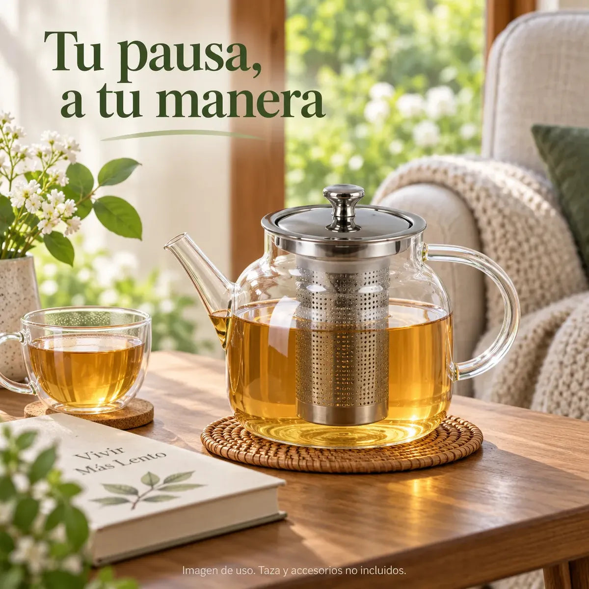 Tetera Infusor De Vidrio Té Infusor Acero Inoxidable 1.5 L