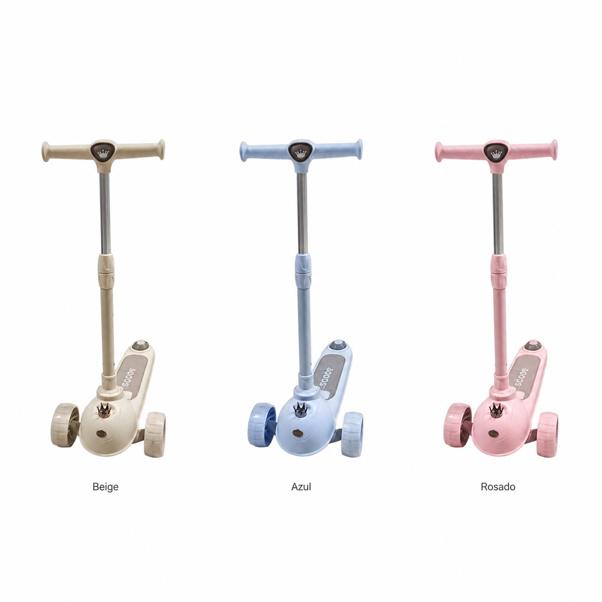 Scooter infantil en colores beige, azul y rosado