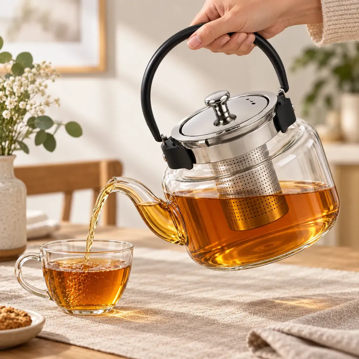 Tetera Infusor De Vidrio Té Infusor Acero Inoxidable 1.8l