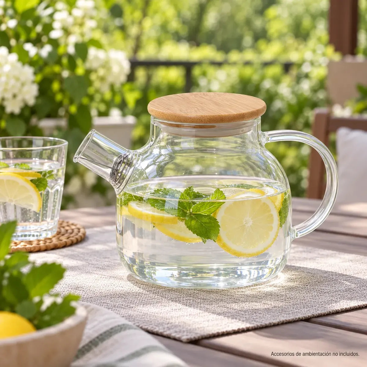 Tetera De Vidrio 1 Litro Con Tapa De Bambú Y Filtro