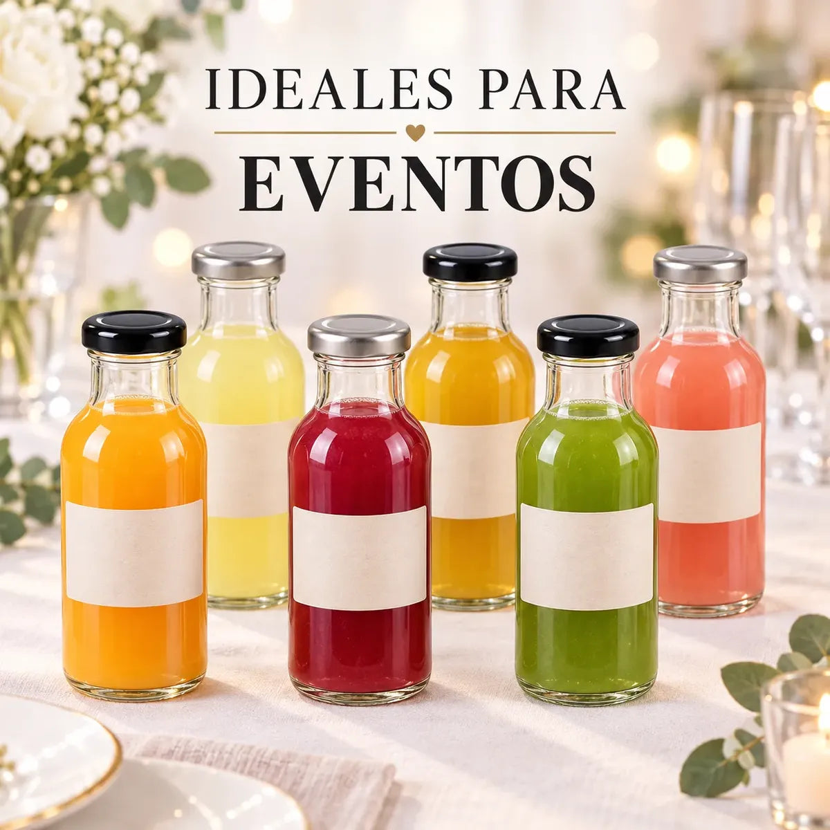 Pack 6 Frascos De Vidrio Para Jugos 250ml