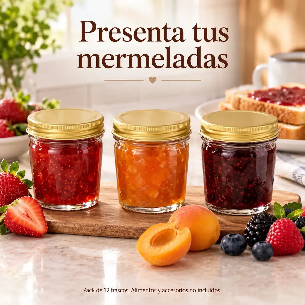 Pack 12 Frascos De Vidrio Conserveros 200 Ml Con Tapa