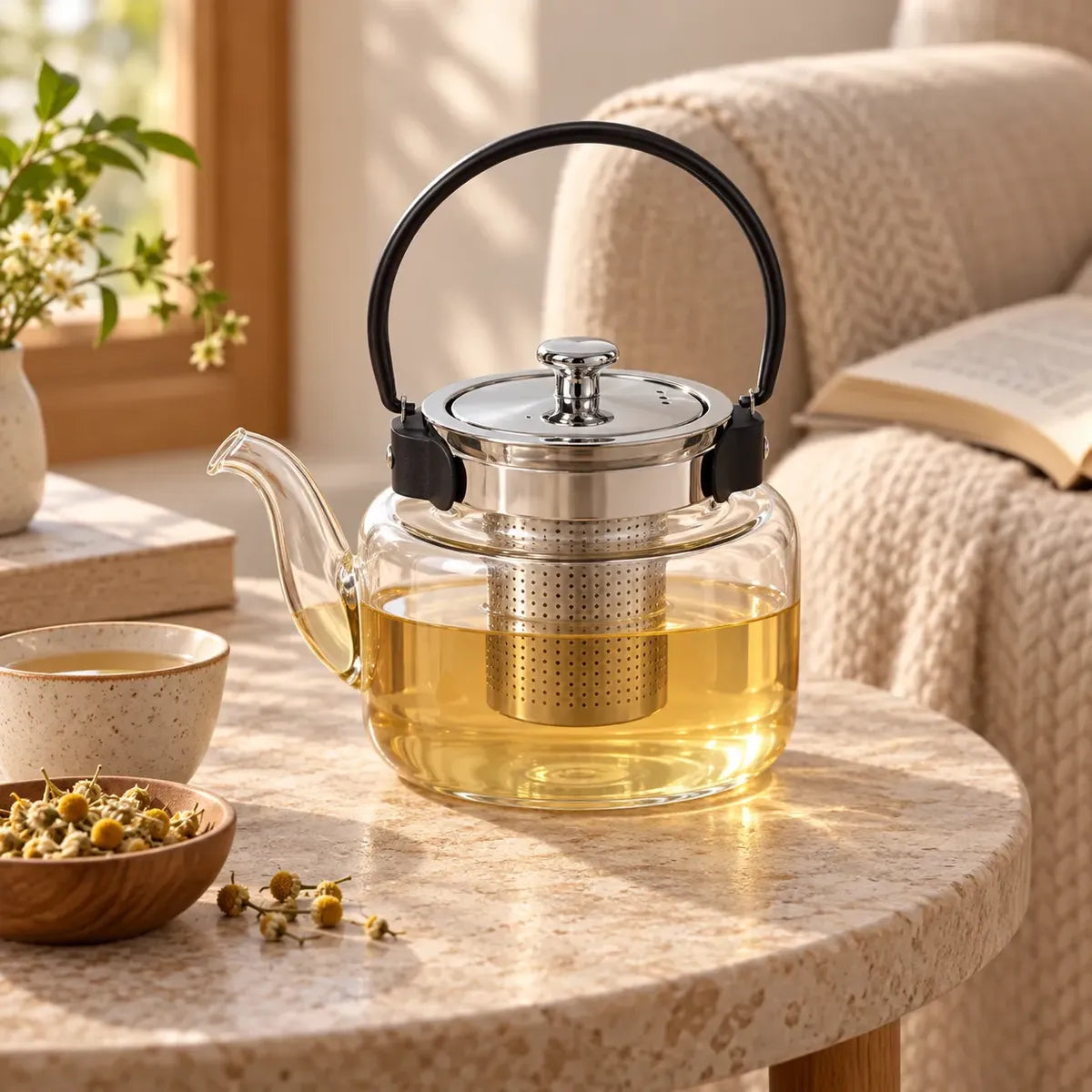 Tetera De Vidrio Con Filtro Infusor 1,2 L Para Té