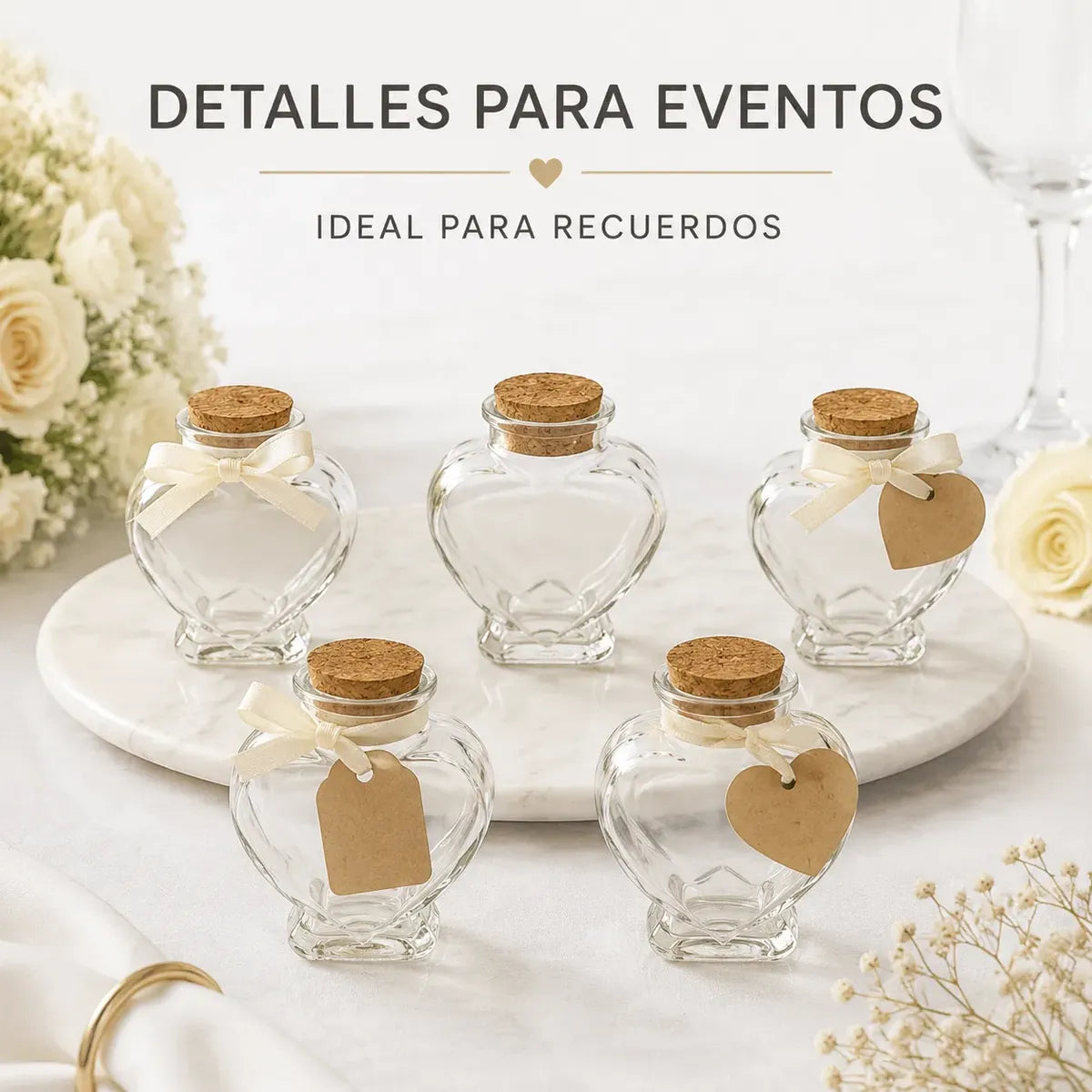 Pack 12 Frascos Corazón Vidrio 80ml Corcho Para Recuerdos