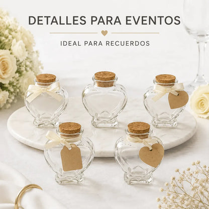 Pack 12 Frascos Corazón Vidrio 80ml Corcho Para Recuerdos