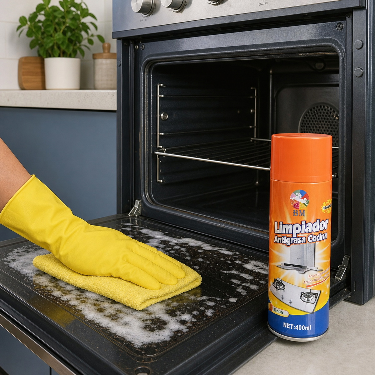Limpieza de horno con antigrasa en espuma