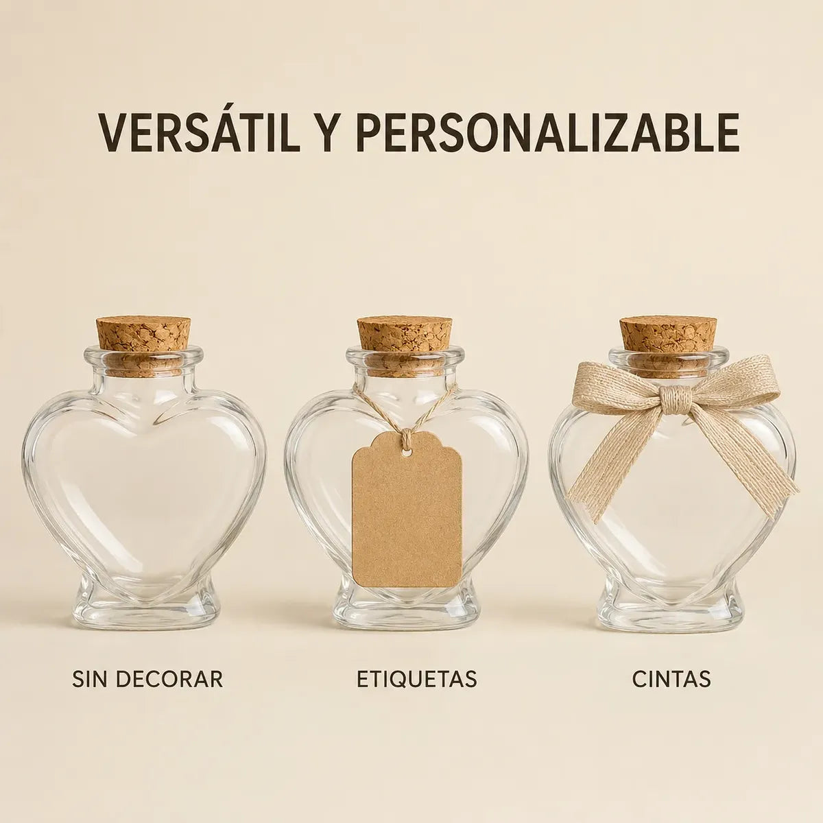 Pack 12 Frascos Corazón Vidrio 80ml Corcho Para Recuerdos