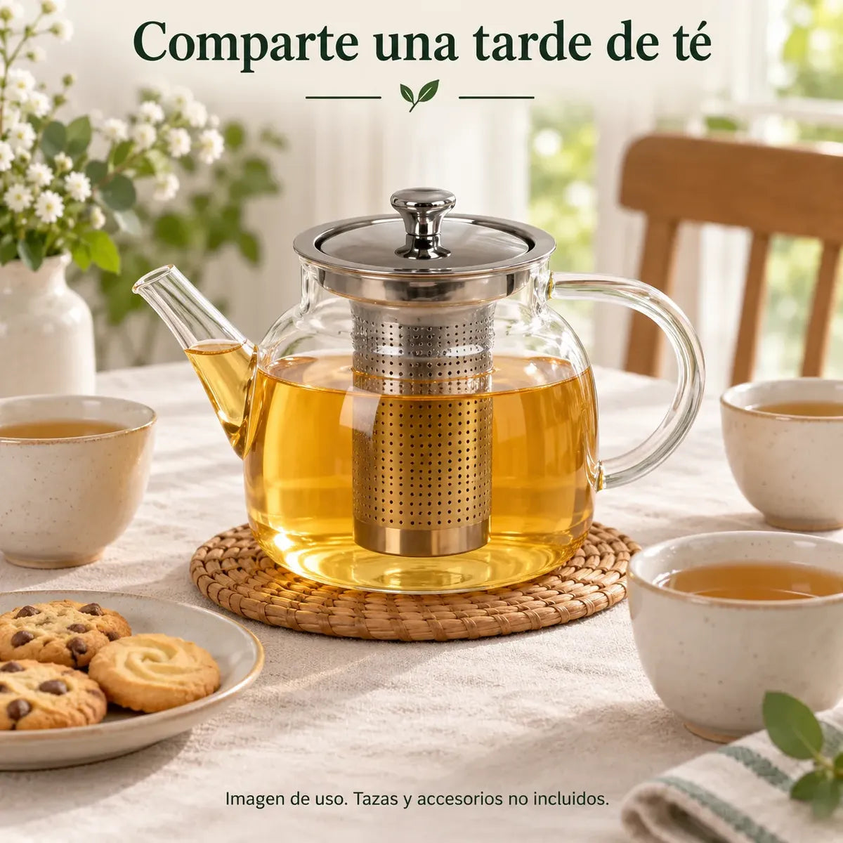 Tetera Infusor De Vidrio Té Infusor Acero Inoxidable 1.5 L